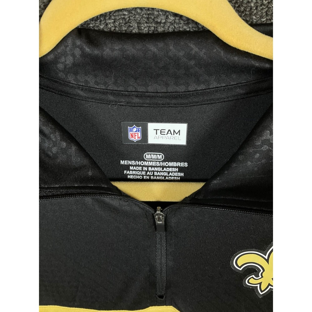 NFL Team Apparel New Orleans Saints Mens Quarter Zip Pullover Black Gold Medium - Picture 3 of 7